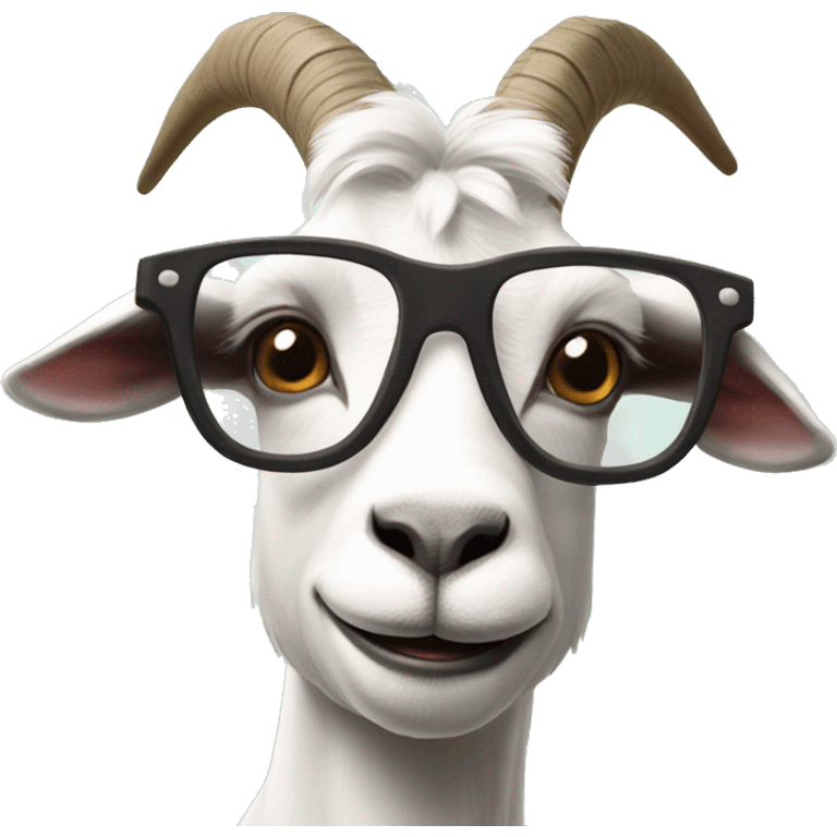 a goat with glasses superimposed on its face. The goat's expression and the glasses give it a human-like appearance. emoji