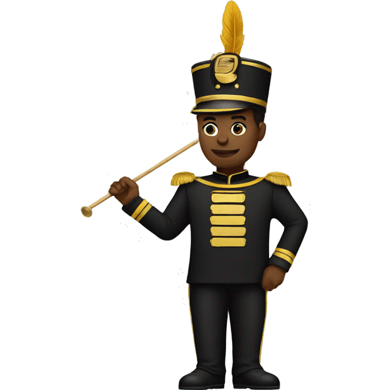 A full body black marching band drum major in a black and gold uniform  emoji