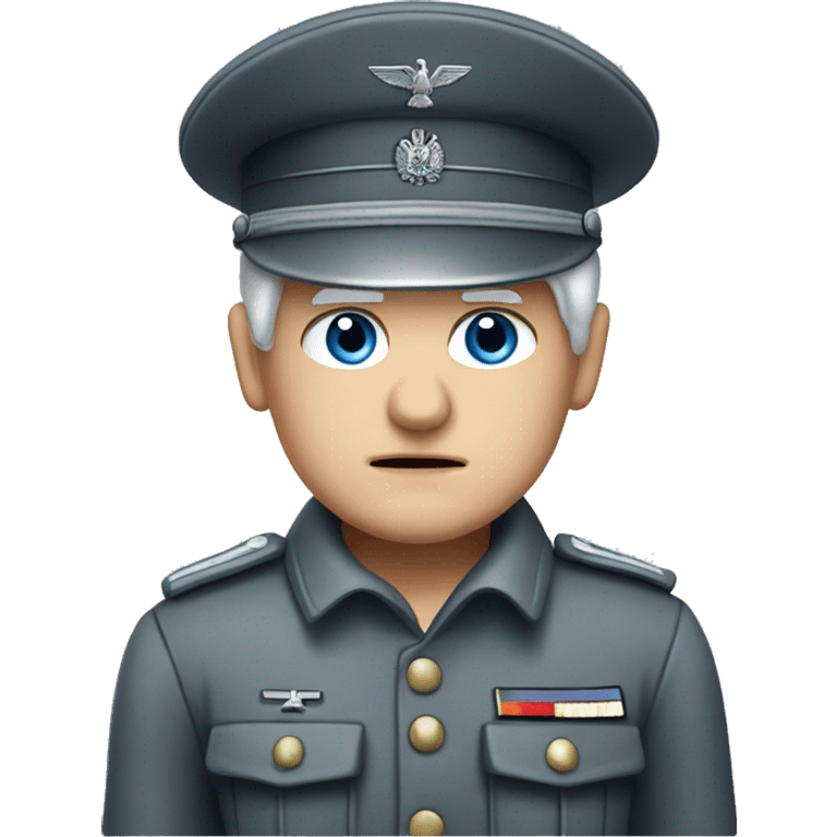 german soldier, angry, ww2, grey hair, blue eyes, captain hat, grey uniform, no moustache, pale skin emoji