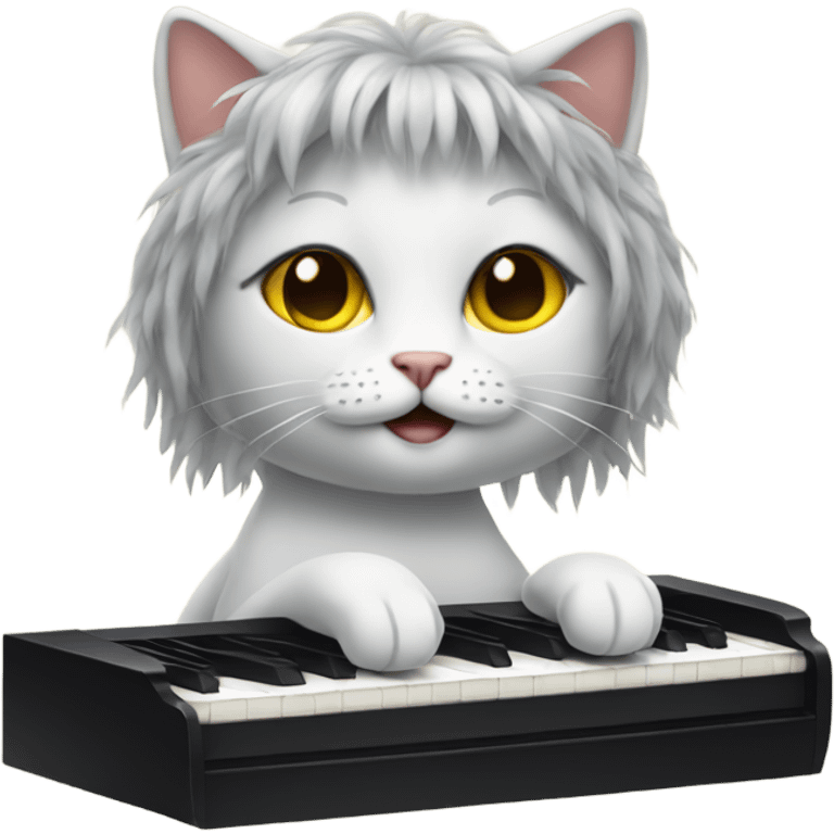 Cat playing a piano in a wig emoji