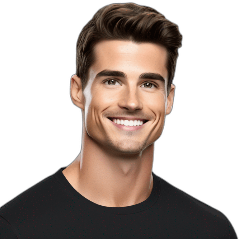 Mason mount Cristiano Ronaldo Matt Bomer 30 year old Silicon Valley product designer smiling with stubble and mustache in a black tshirt with broad shoulders profile photo emoji