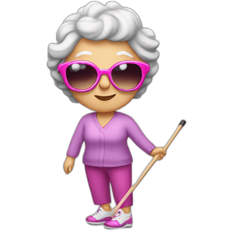 Curling old lady doing gymnastics with pink sunglasses emoji