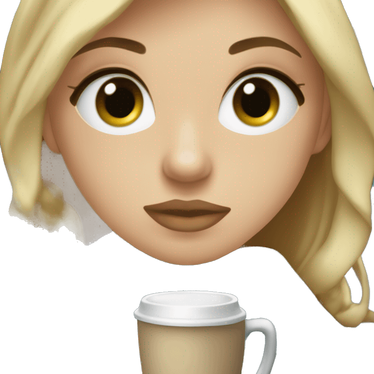 cute dirty blonde girl with green hazel wrapped in dark blue plaid blanket drinking coffeeemoji emoji