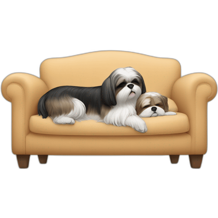 Shih tzu dog and human woman sleeping on couch emoji