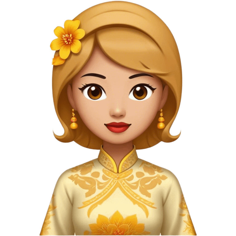 Cinematic Realistic Ao Dai Pop Culture Emoji, featuring an elegant portrayal of the traditional Vietnamese dress rendered with graceful textures and vibrant, cultural lighting. emoji