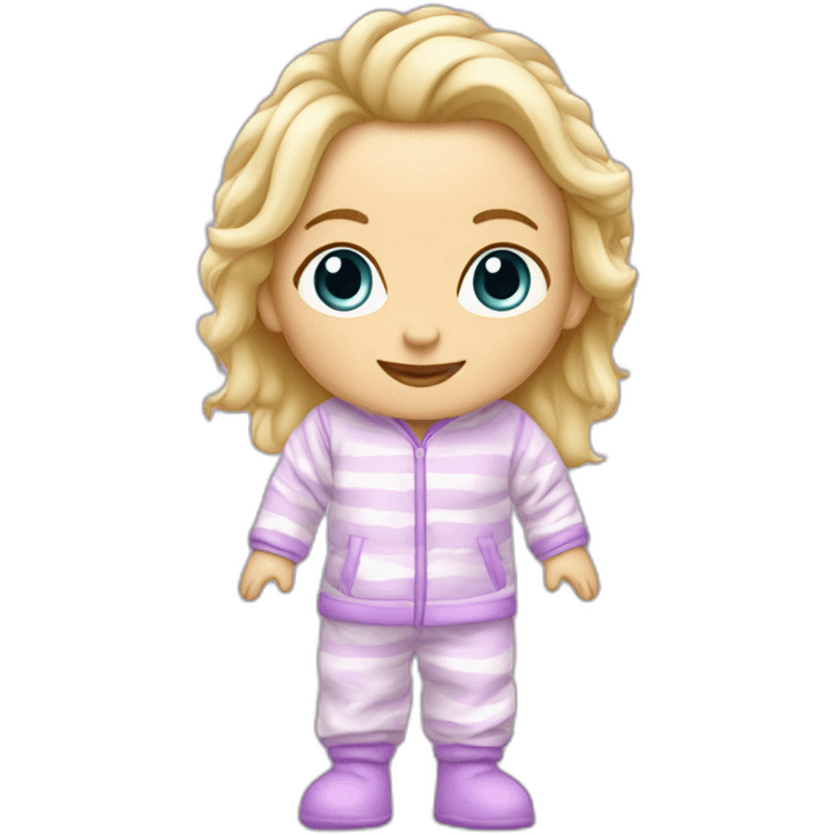 Bébé blonde en pijama 100% blanc et des bottes mauve  emoji