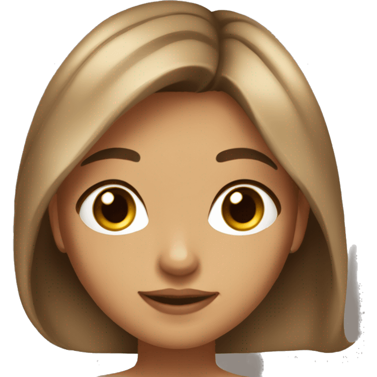 Girl with little tanned skin, brown long hair, upturned light brown eyes and plump lips cute emoji