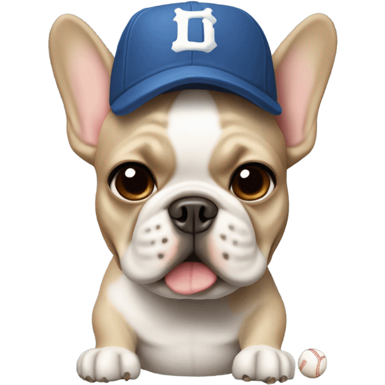 Beige French bulldog with a baseball bat and baseball cap on emoji