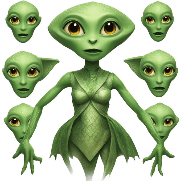 Photo realistic, alien female green,  on white china dragon infinite story emoji