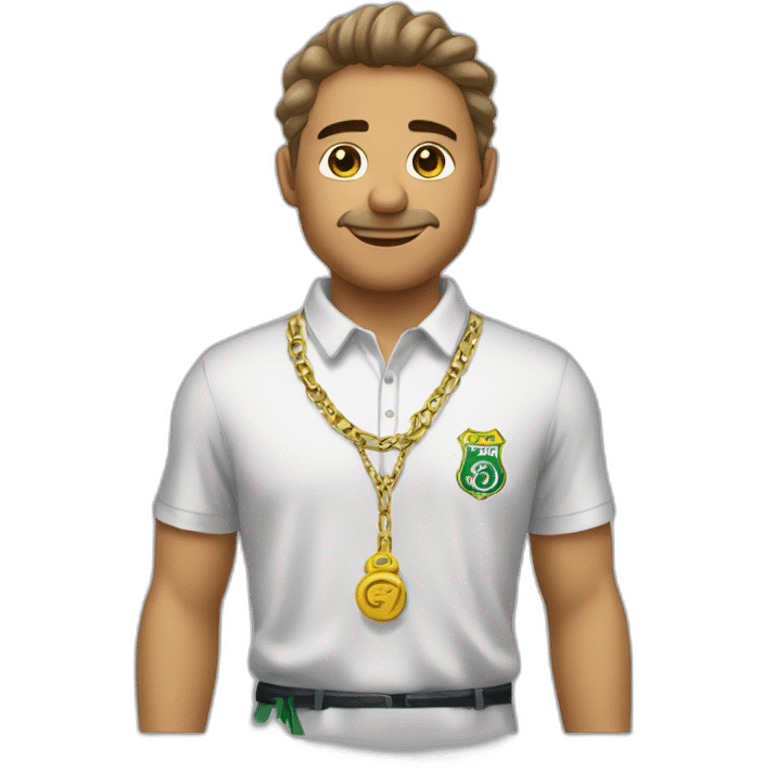 Crie um emoji de um garoto com camisa do Santos e uma corrente emoji