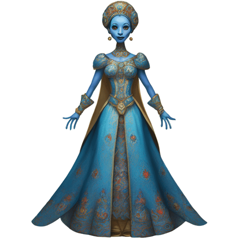 a blue alien woman full body in Romanov dress emoji