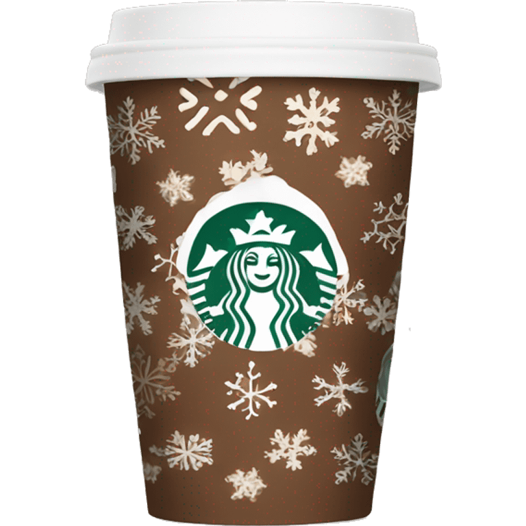 brown starbucks cup with winter pattern emoji