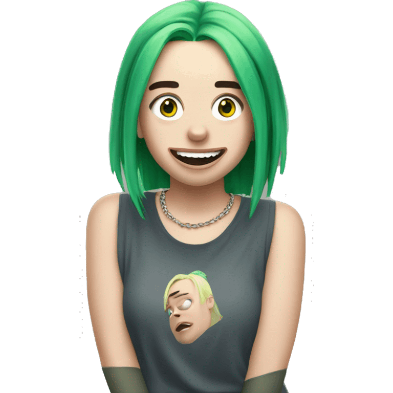 happily surprised Billie Eilish with green hair emoji