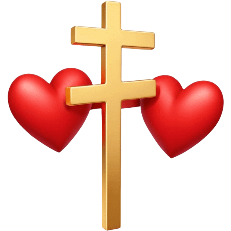 Two red  hearts connected by one simple gold cross  emoji