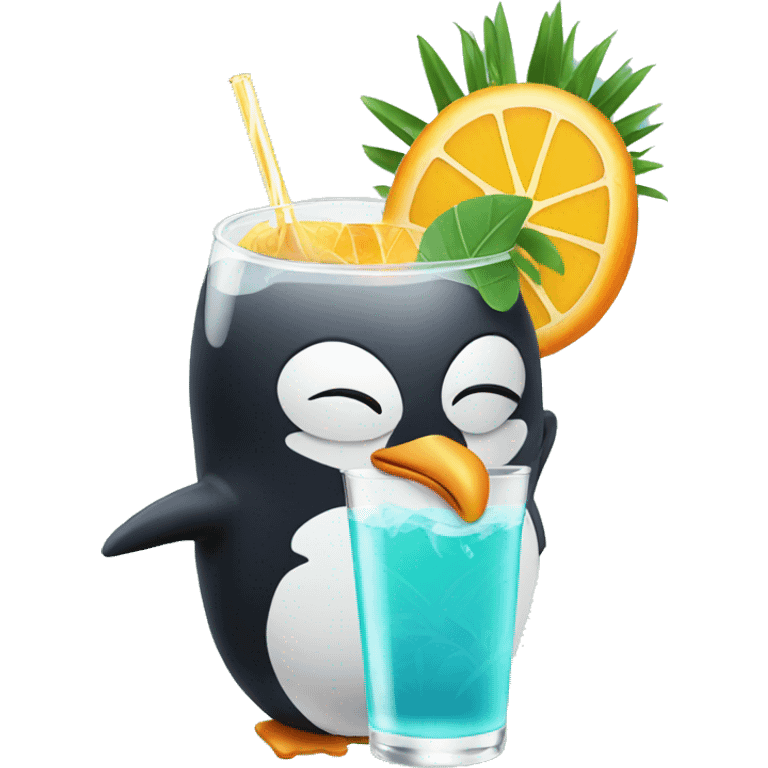 Penguin sipping a tropical drink emoji