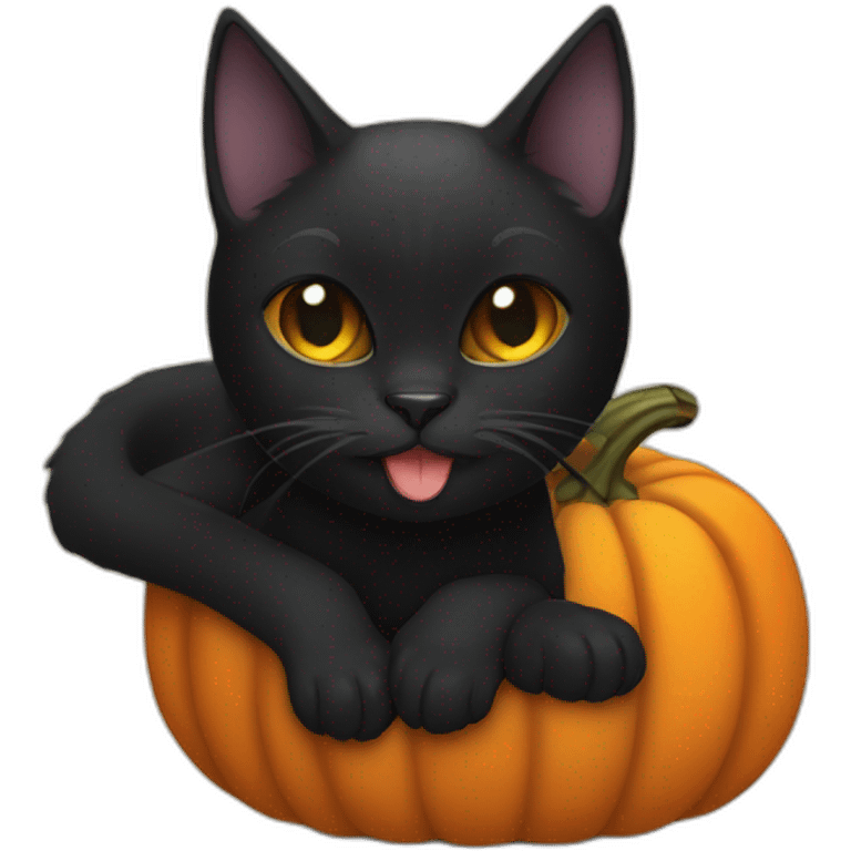 Black Cat with pumpkin emoji