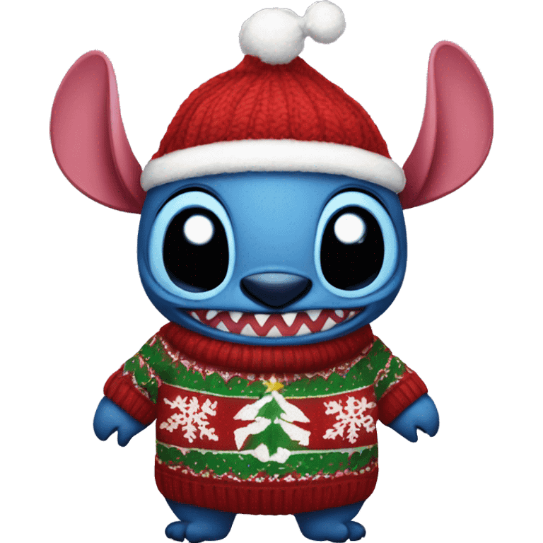 Stitch wearing a Christmas sweater and hat standing with venom in a Christmas sweater and hat  emoji