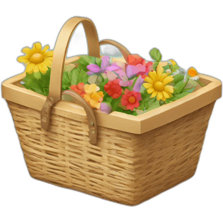 picnic basket with flowers and design tools inside emoji