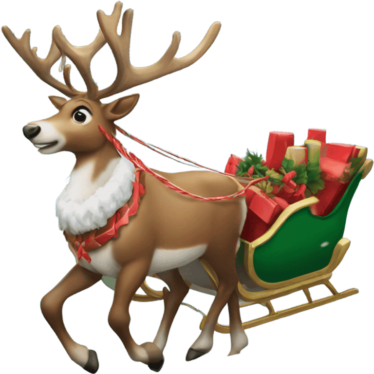 Realistic Reindeer pulling a Christmas sleigh through the snow  emoji