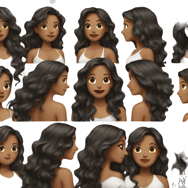 back side of a brown women, with black hair, a white crop top, wavy long hair emoji