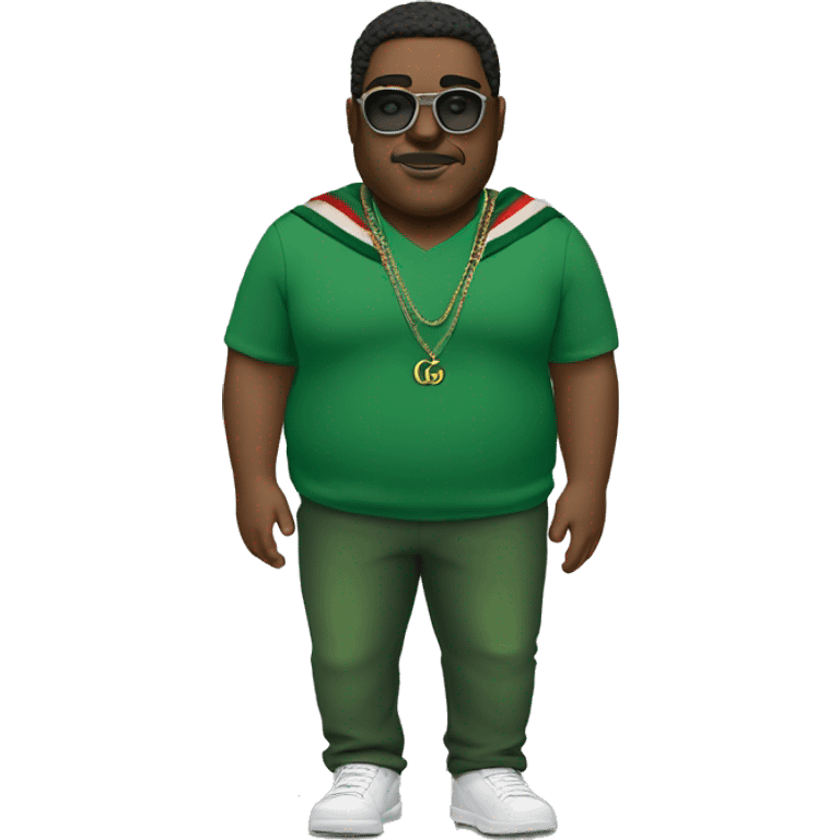 Heavy guy wearing gucci green smoke  emoji