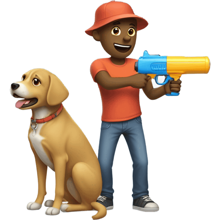 dude pointing water gun at dog emoji