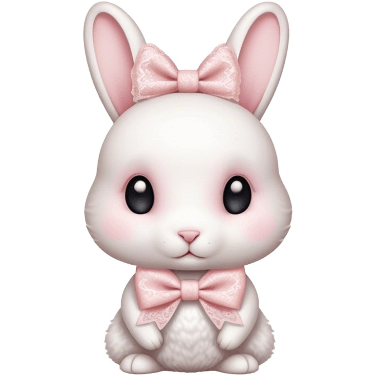 White rabbit with light pink lace print bow emoji