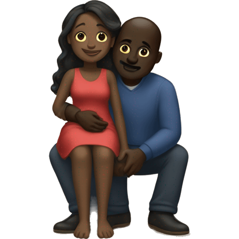 "dark skinned black woman sitting on the feet of a dark skinned man hugging her" emoji