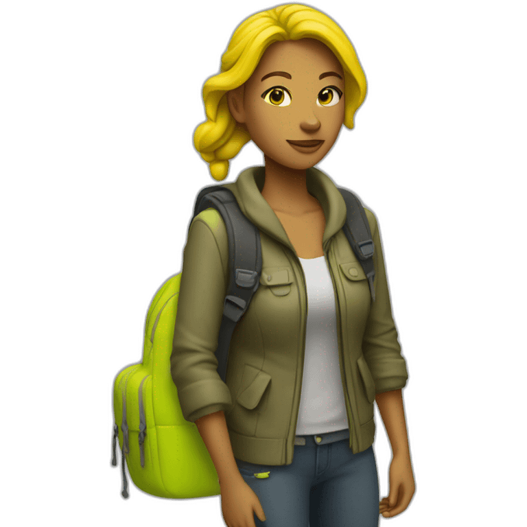 Traveller woman with neon yellow backpack emoji