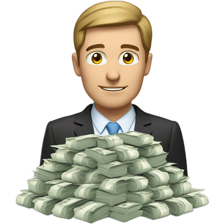 Caucasian Man standing in front of a large pile of money  emoji