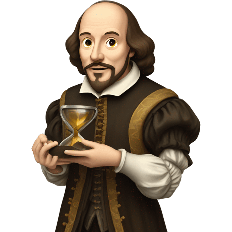 William Shakespeare holding an hourglass in his hand emoji