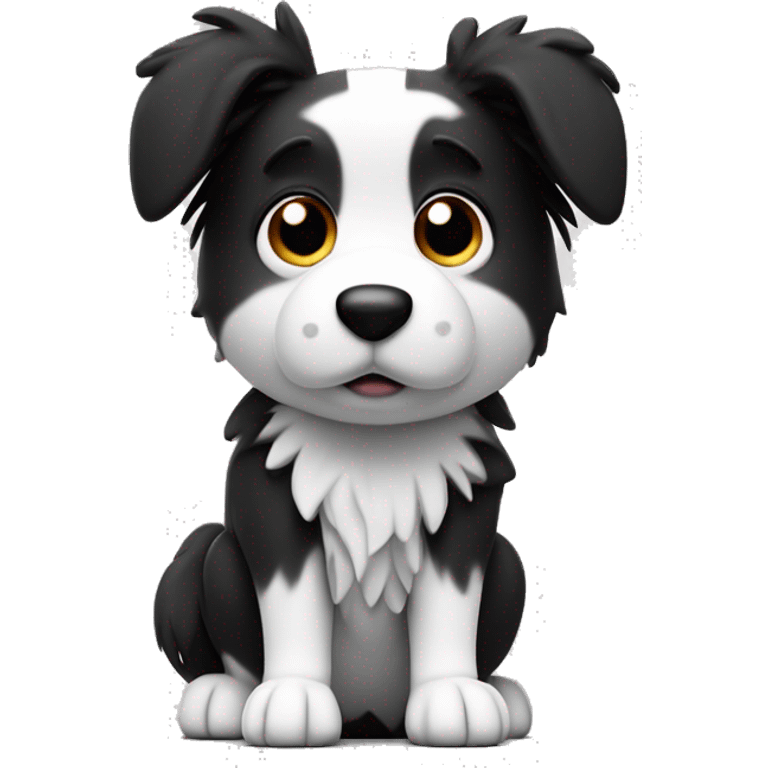 a sad 3D tiny little cute boarder collie with only black and white emoji