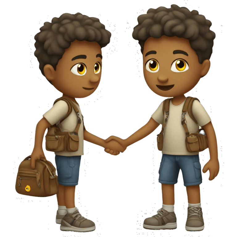 A boy wearing a sling bag across his body and holding strap with his hand emoji