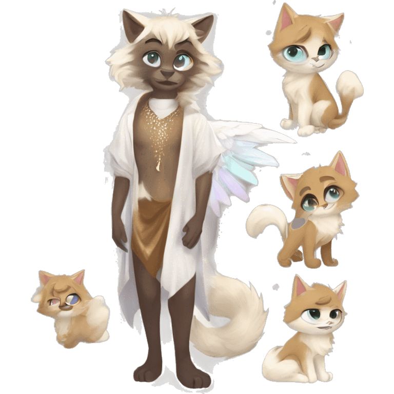 Furry, sparkle, iridescent, colorful, pastel, edgy, cool, fantasy beautiful, brown, beige, white, divine, godly, angelic, animal, anthro, full body, fursona, feline emoji