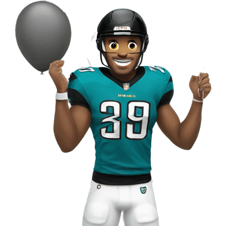 Jacksonville jaguars light skin man emoji holding balloons wearing a jaguars jersey and helmet emoji