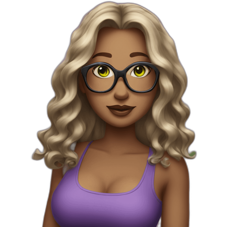 curvy-woman-purple-long-wavy-hair-green-eyes-square-glasses emoji