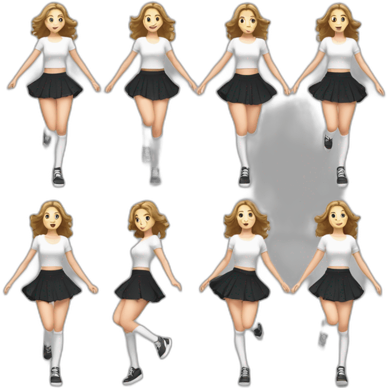 alistic-full-body-caucasian-curvy-beauty-jumping-short black-skirt-back-and-front-views-strong-wind-knickers-long-white-socks emoji