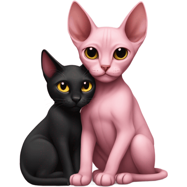 Pink sphinx cat cuddling black cat emoji