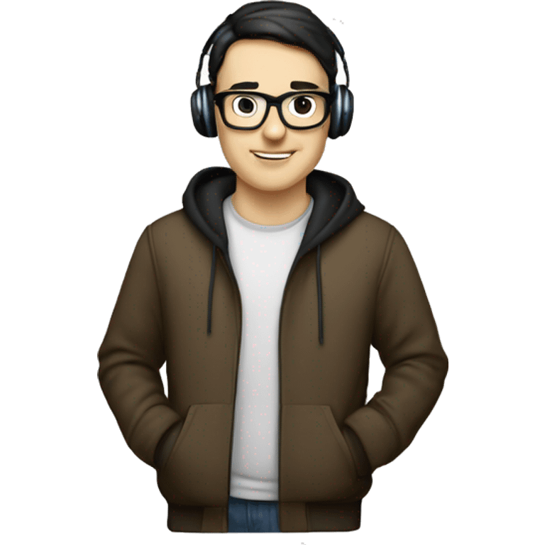 nerd white guy with short dark hair and headphones i e hoodie emoji