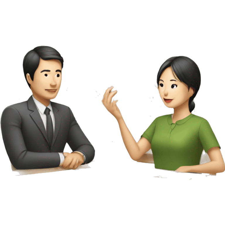 two asian people in discussion，with a paper on the desk emoji