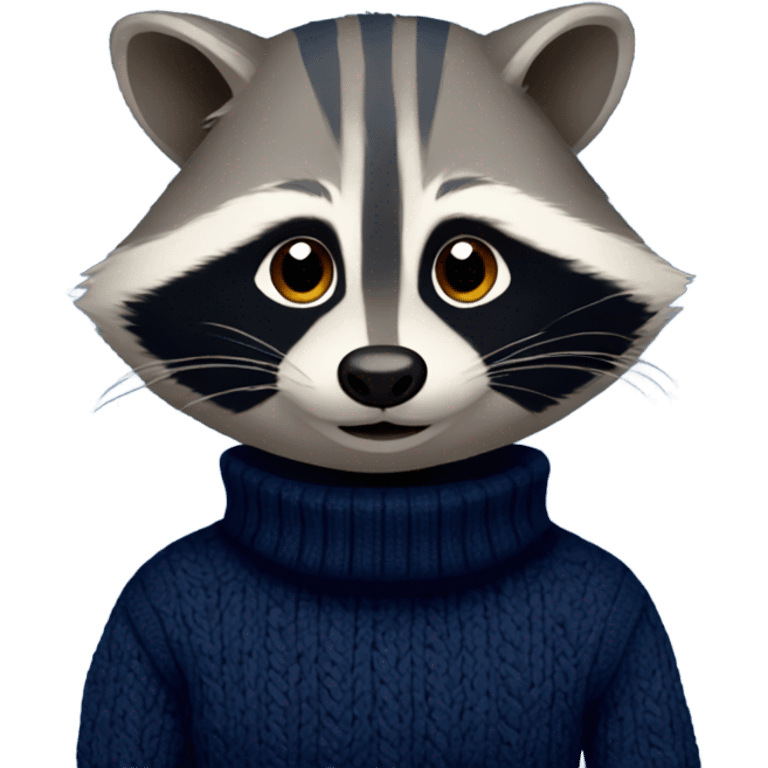 Raccoon in a navy blue turtleneck emoji