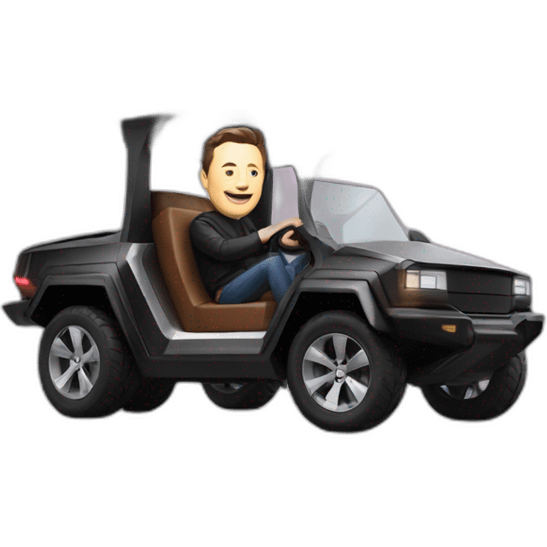 Elon musk riding in a Tesla cyber truck  emoji