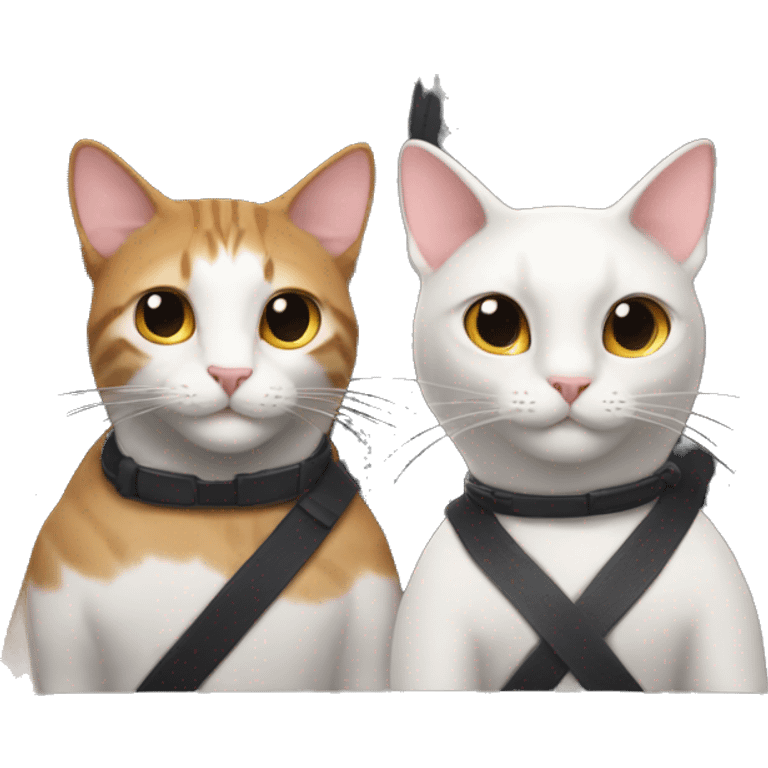 two cats sit behind the front seats in a Tesla emoji