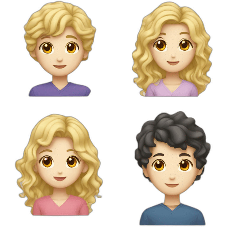 blonde wavy hair girl, japanese boy, couple emoji