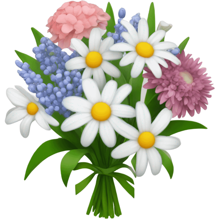 Boquet with Daisys Asters, snowdrop, lily of the valley, carnation  emoji