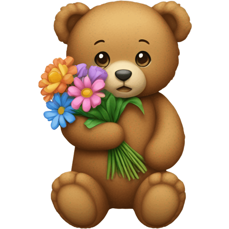 Teddy bear holding flowers  emoji