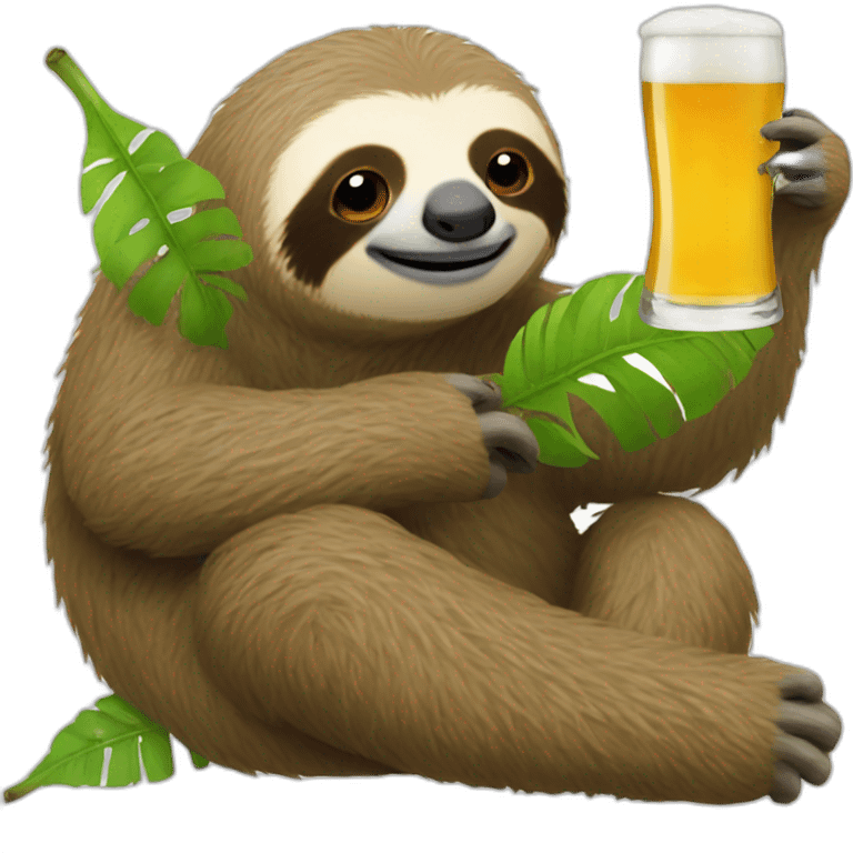 sloth drinking beer sitting on caterpillar emoji