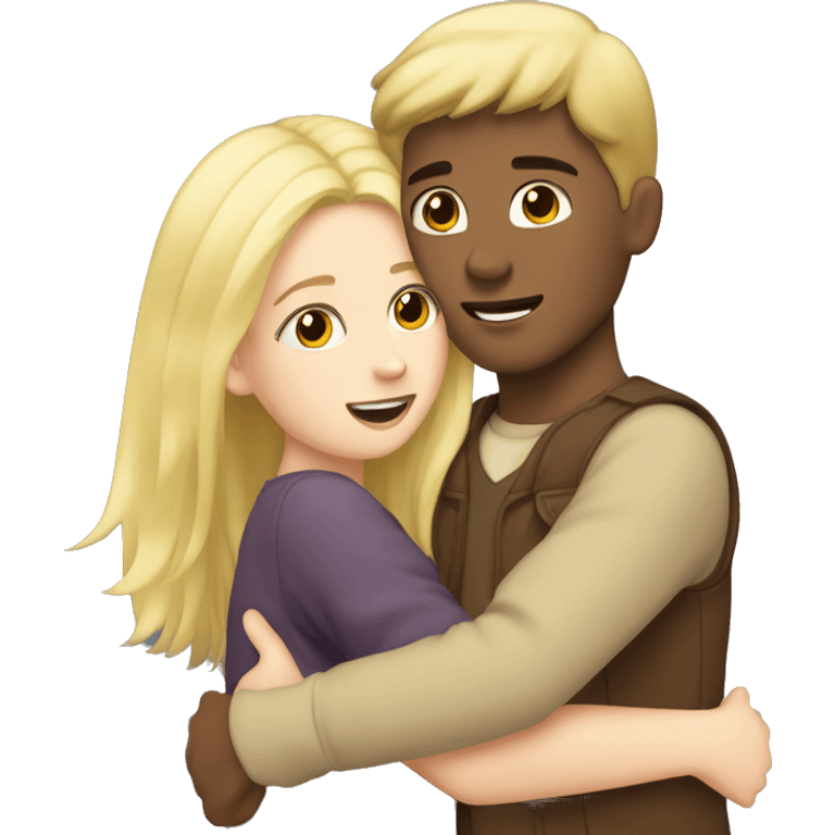 Brown hair boy hug a blonde hair girl emoji