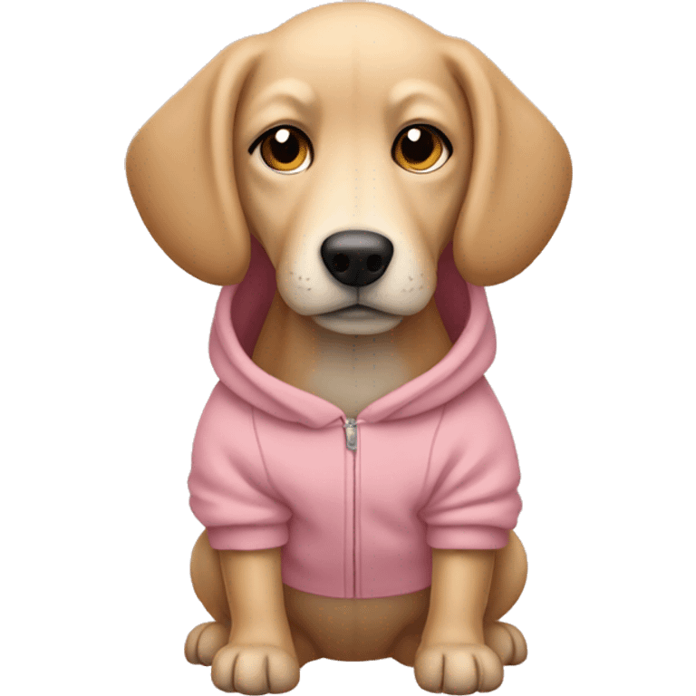 beige dog wearing a rosa hoodie emoji