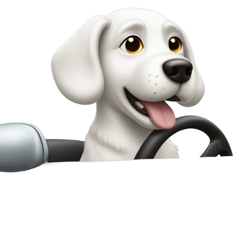 White doggie driving a car emoji